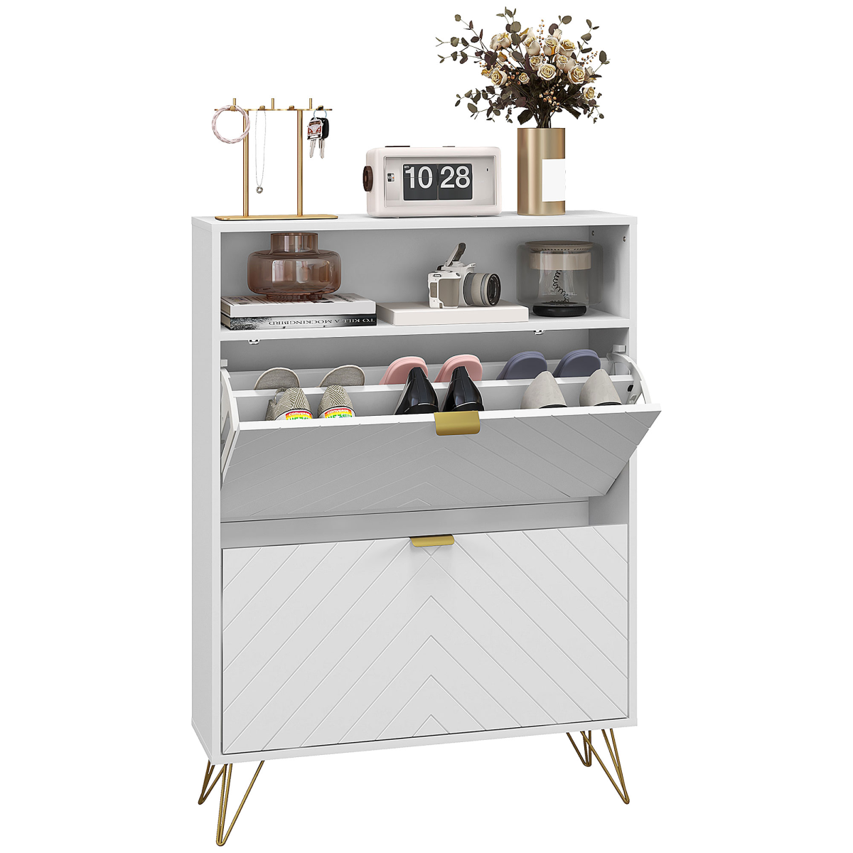 HOMCOM Narrow Shoe Cabinet with 2 Flip Drawers, Stores 12 Pairs