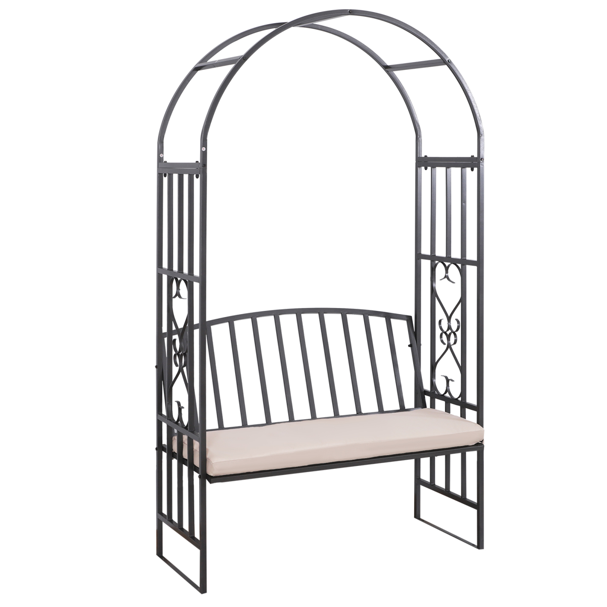 Outsunny Grey Metal Bench with Arch, 114 cm, Two-Seater