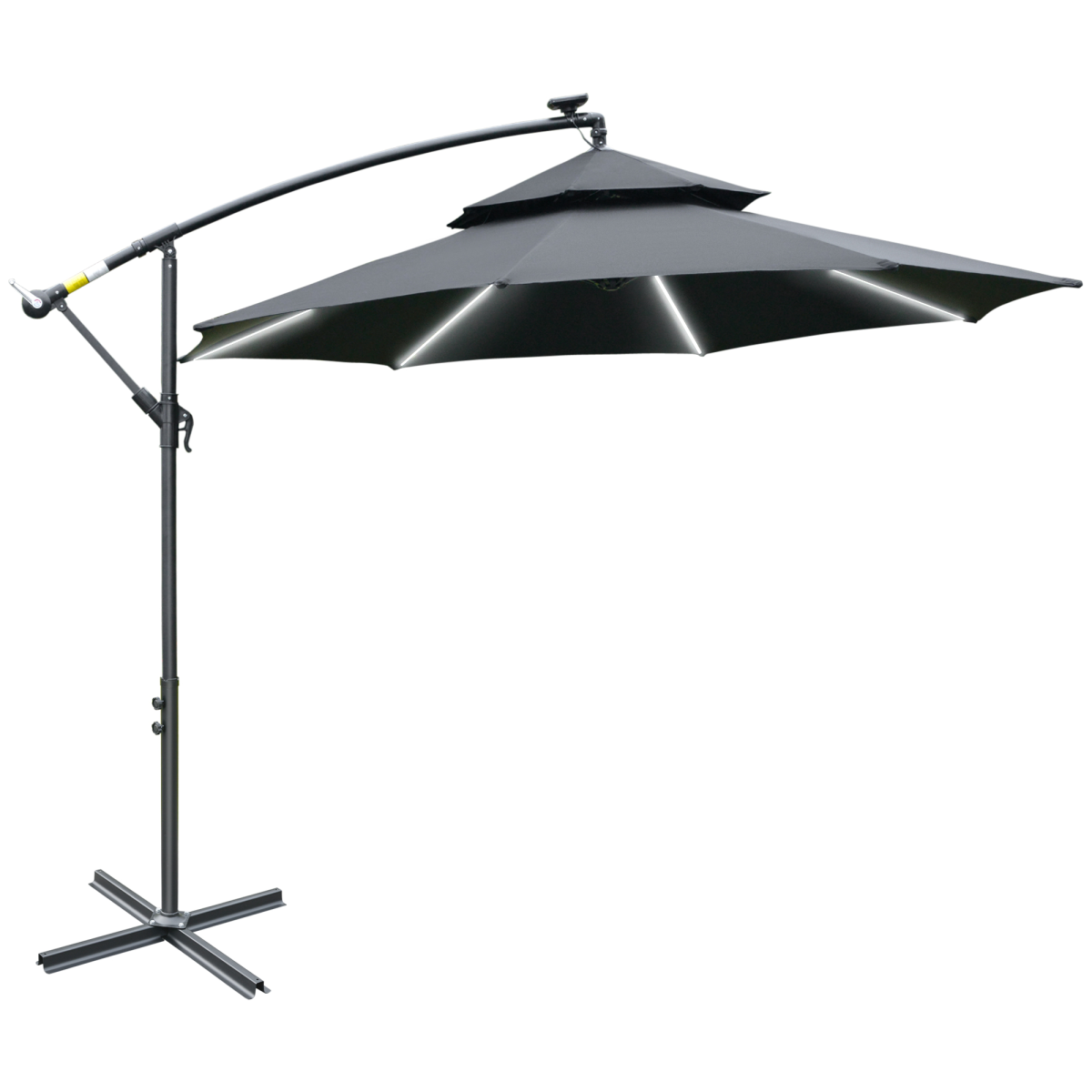 Outsunny 3m Offset Cantilever Parasol with Solar LED Lights, Black