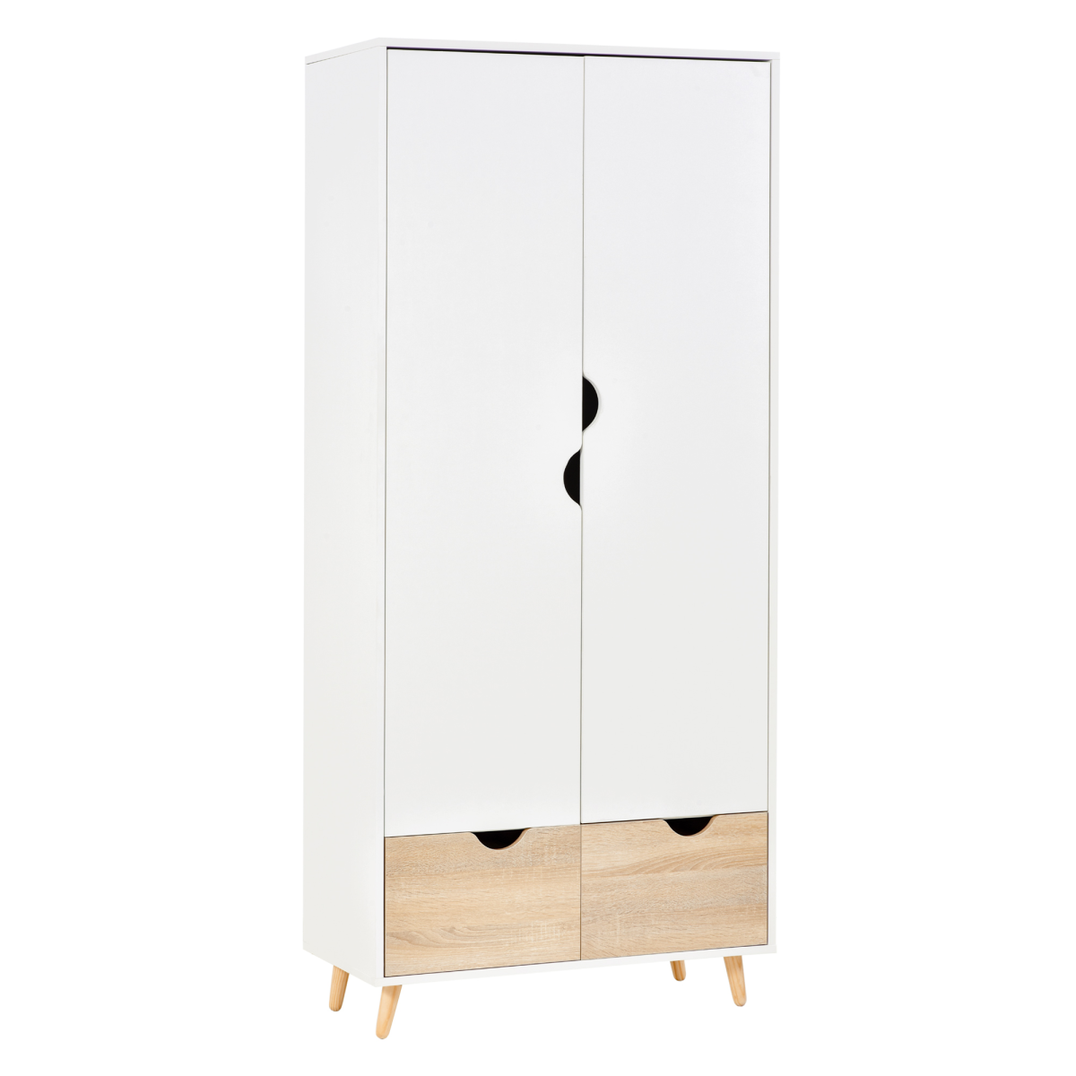 HOMCOM Particle Board Wardrobe with 2 Drawers, Metal Clothes Rod and Shelf