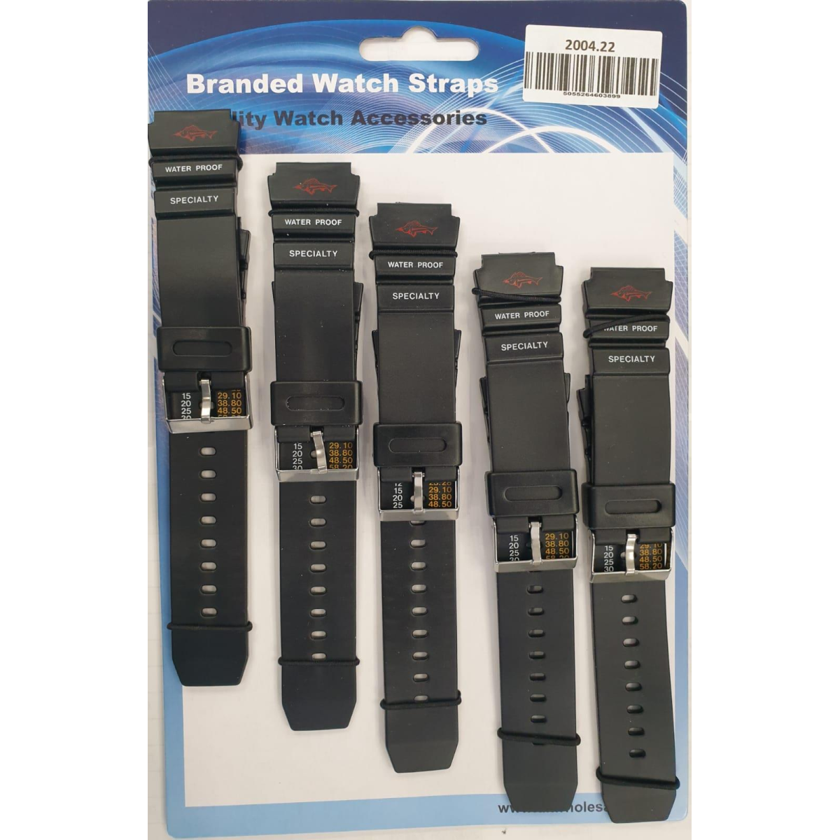5-Pack Black PU Watch Straps 22mm