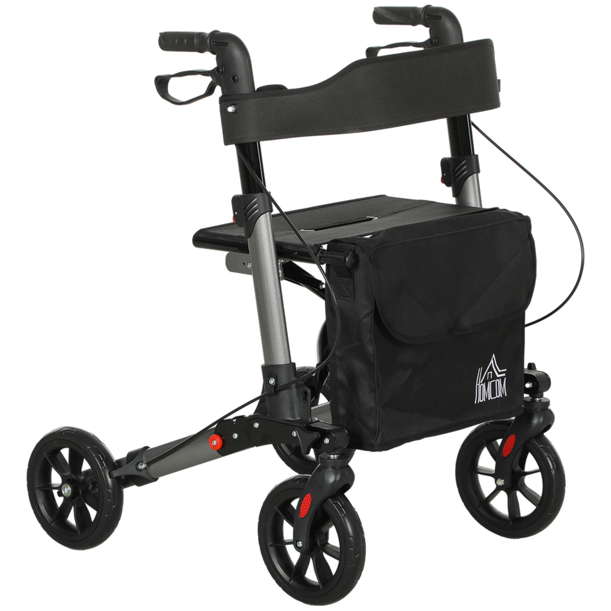 HOMCOM 4 Wheel Adjustable Rollator Walker with Seat, Brakes & Bag, Silver