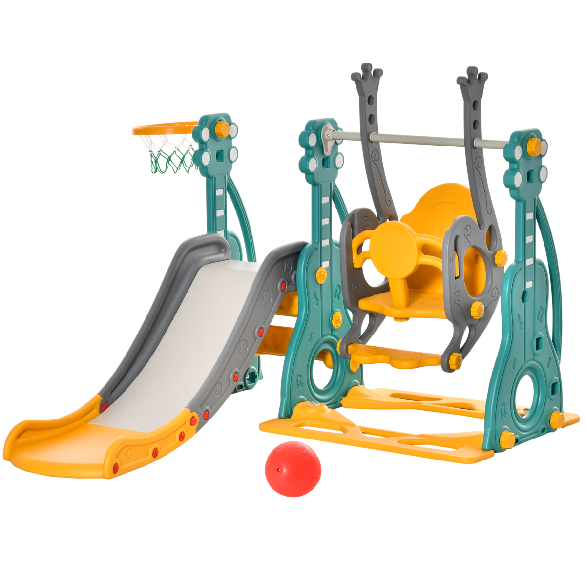 3-in-1 Kids Swing and Slide Set with Basketball Hoop