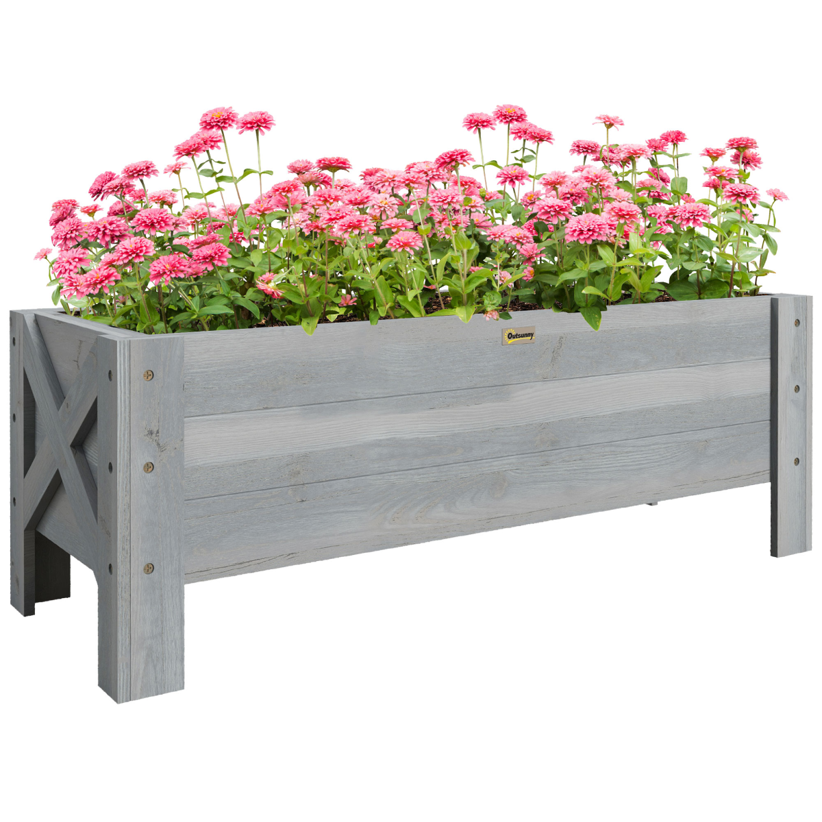 Outsunny Grey Fir Wood Raised Garden Bed Planter 100x36.5x36cm