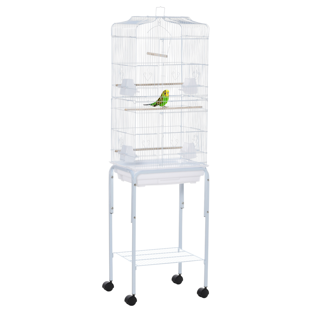Large Bird Cage for Budgie, Finch, Canary and Parakeet with Stand and Sliding Tray, White