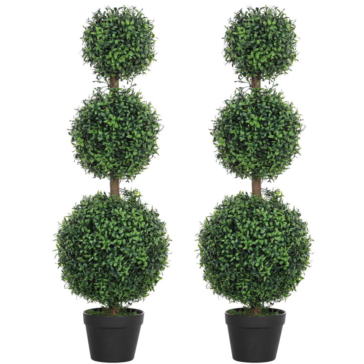 HOMCOM Set of 2 Artificial Boxwood Topiary Trees in Pot, Green