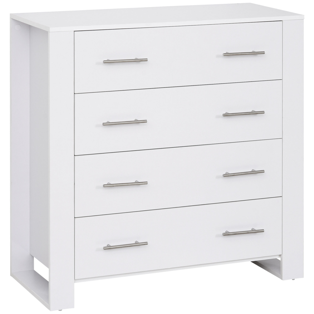 White 4-Drawer Chest of Drawers, Metal Handles, Storage Cabinet