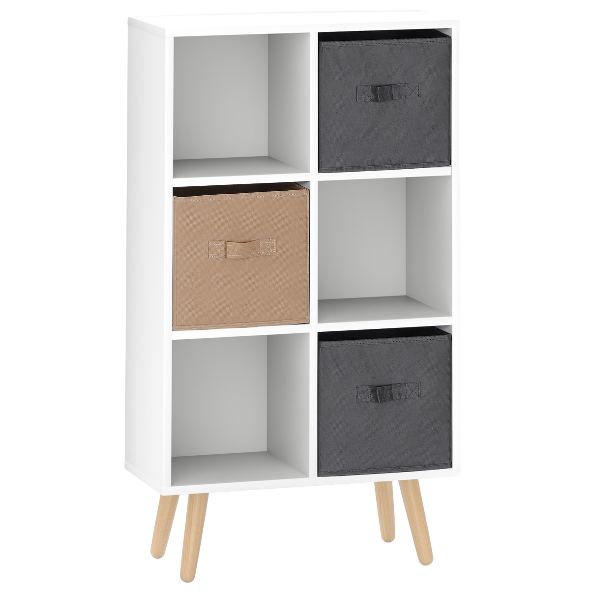 HOMCOM White Freestanding 6 Cube Storage Unit with 3 Cloth Drawers