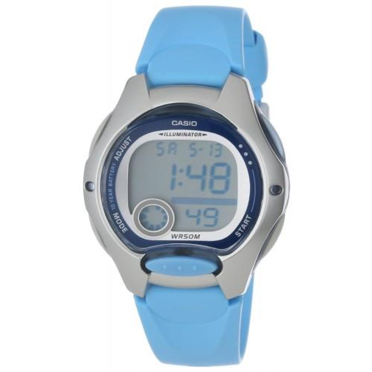 Casio Ladies Digital Watch Blue Plastic Band, Quartz, 5 Bar, Dual Time, Alarm, Back Light