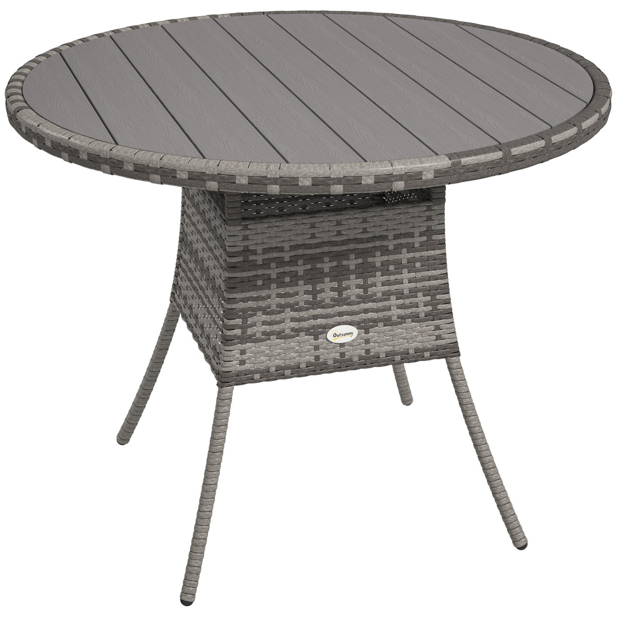 Outsunny Grey PE Rattan Outdoor Dining Table with Wood-Plastic Top