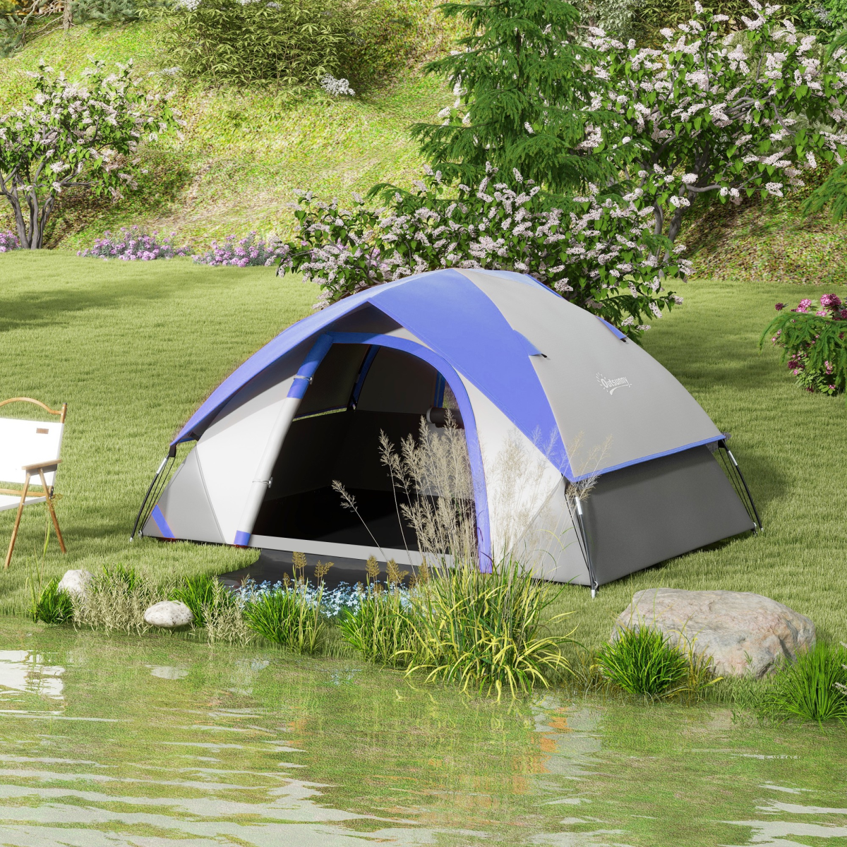 2 Person Water-Resistant Camping Tent with Mesh Window, Groundsheet, Stakes, Ropes and Carry Bag