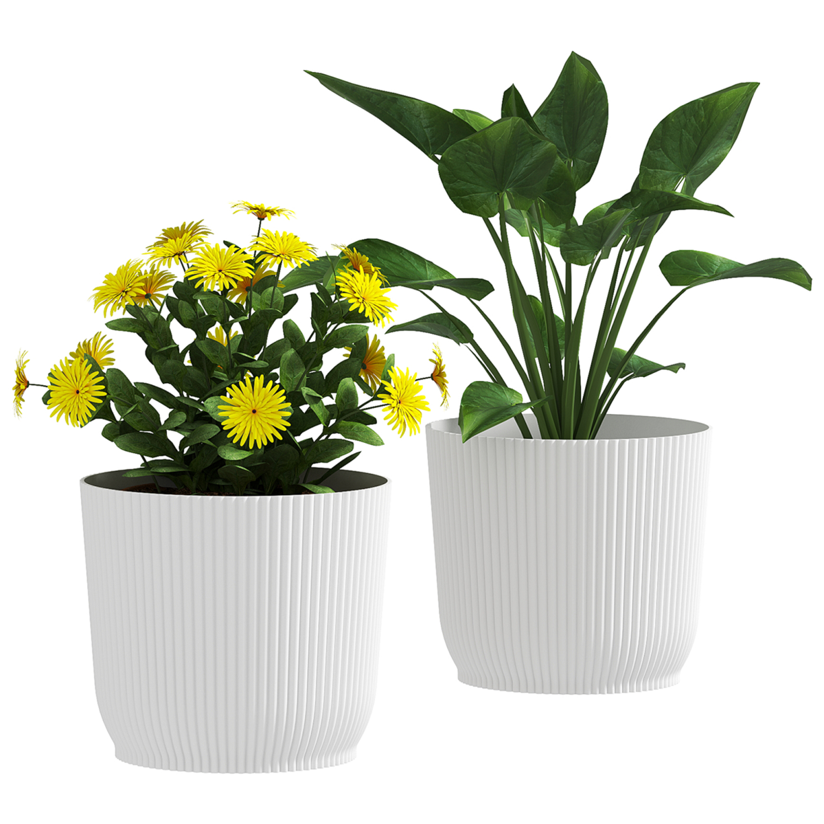 Outsunny Set of 2 Stackable Round Plant Pots, White, 22cm