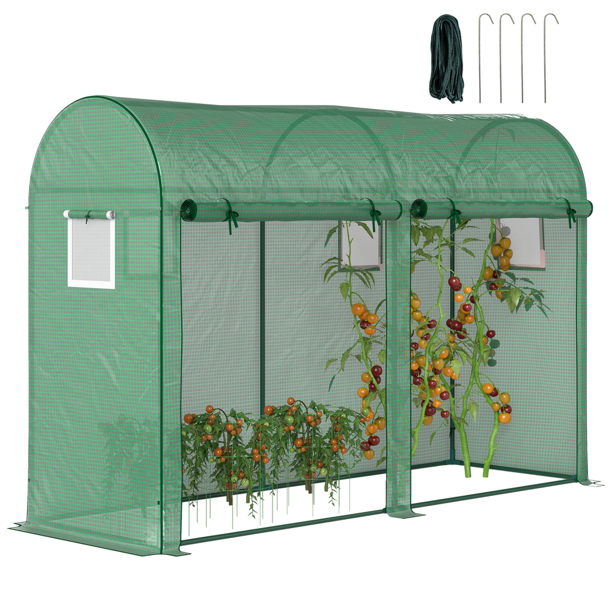 Outsunny 10ft x 3ft Greenhouse with 2 Roll-Up Doors and 4 Windows