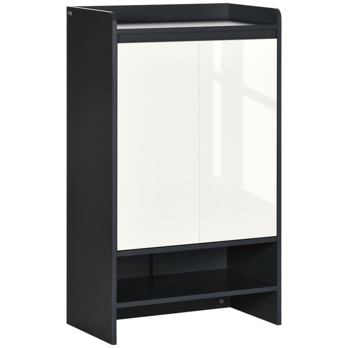 White Shoe Cabinet for Hallway with Open Shelf and Adjustable Shelves