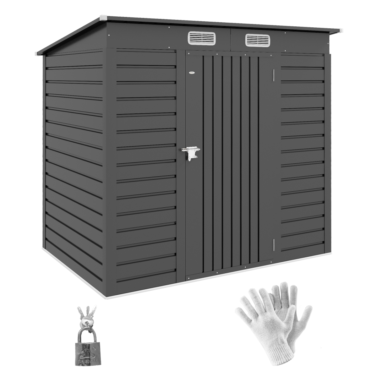 Outsunny Galvanised Metal Garden Shed, 6.3 x 4.3 ft, Lockable Door, Grey