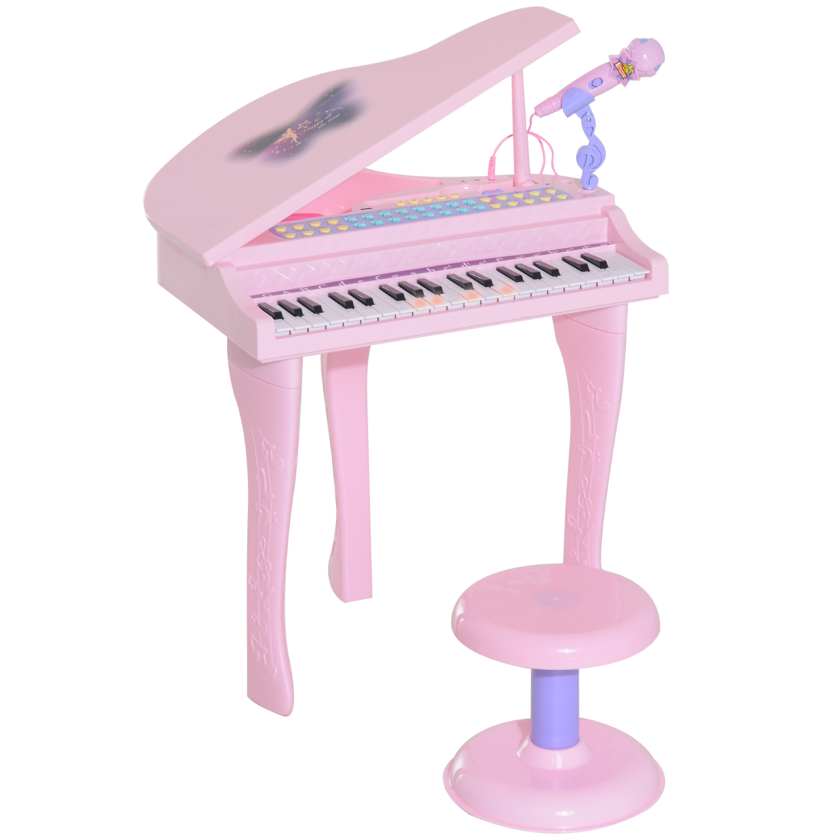 HOMCOM 37-Key Electronic Mini Piano Keyboard with Microphone & Stool, Pink