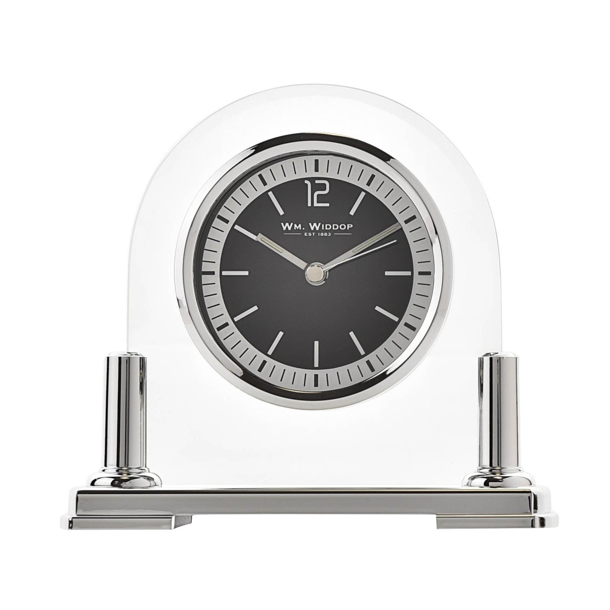 Widdop Arched Glass Mantel Clock with Silver Bezel and Stand