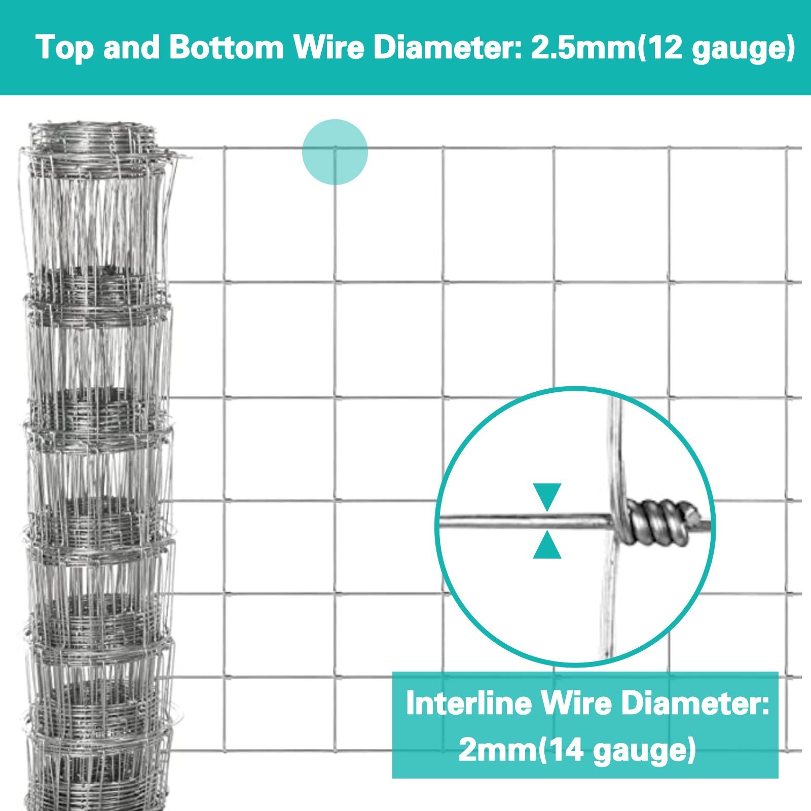 Hot Dipped Galvanised Wire Mesh, Silver, 25M x 0.8M, 7 Horizontal Running Wires