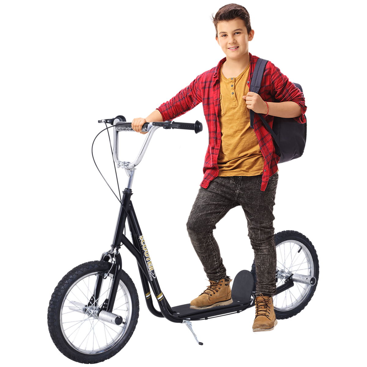 Children’s Stunt Scooter with 16" Wheels, Adjustable Height 92-100cm, Black
