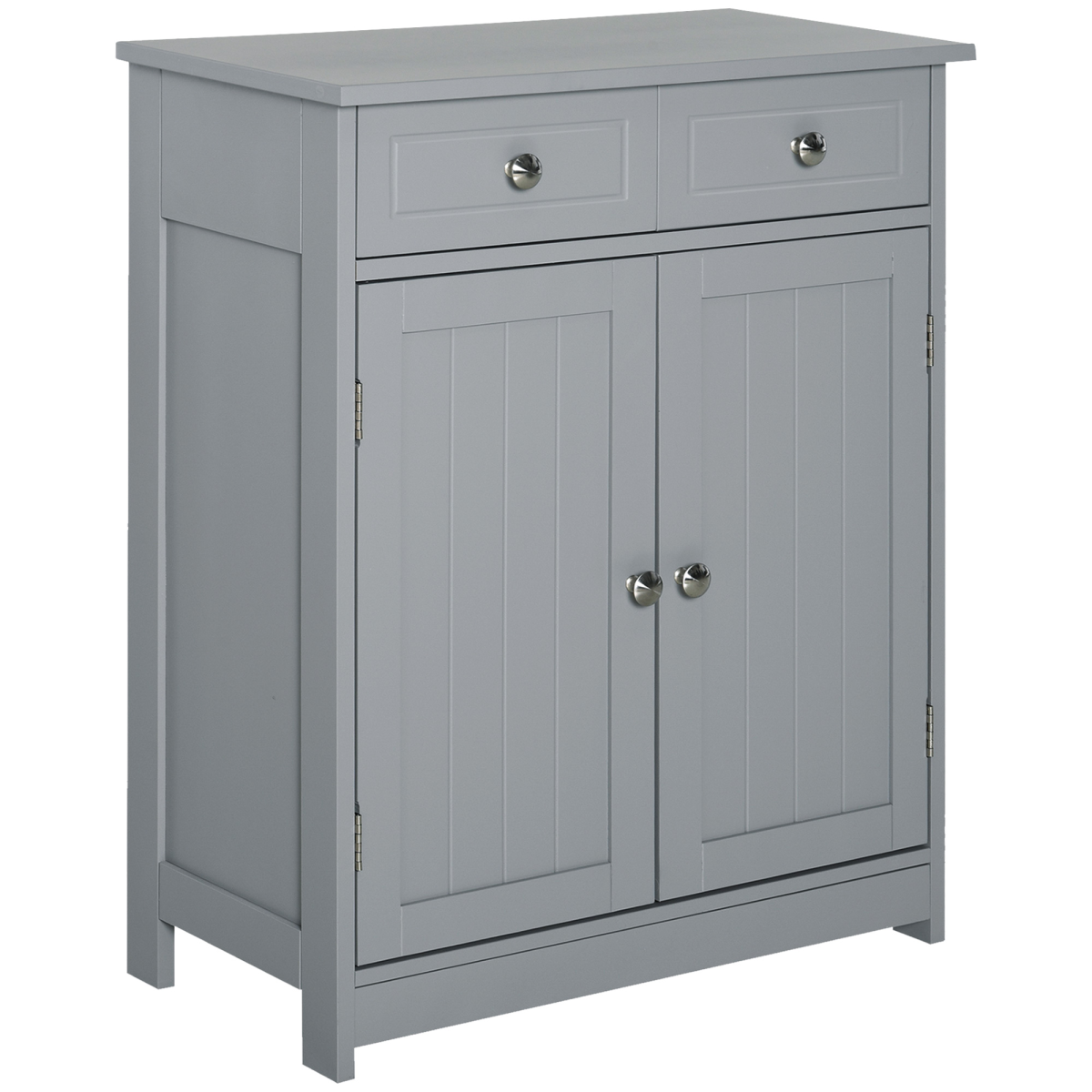 kleankin Bathroom Floor Storage Cabinet with 2 Drawers, Cupboard and Adjustable Shelf, Grey