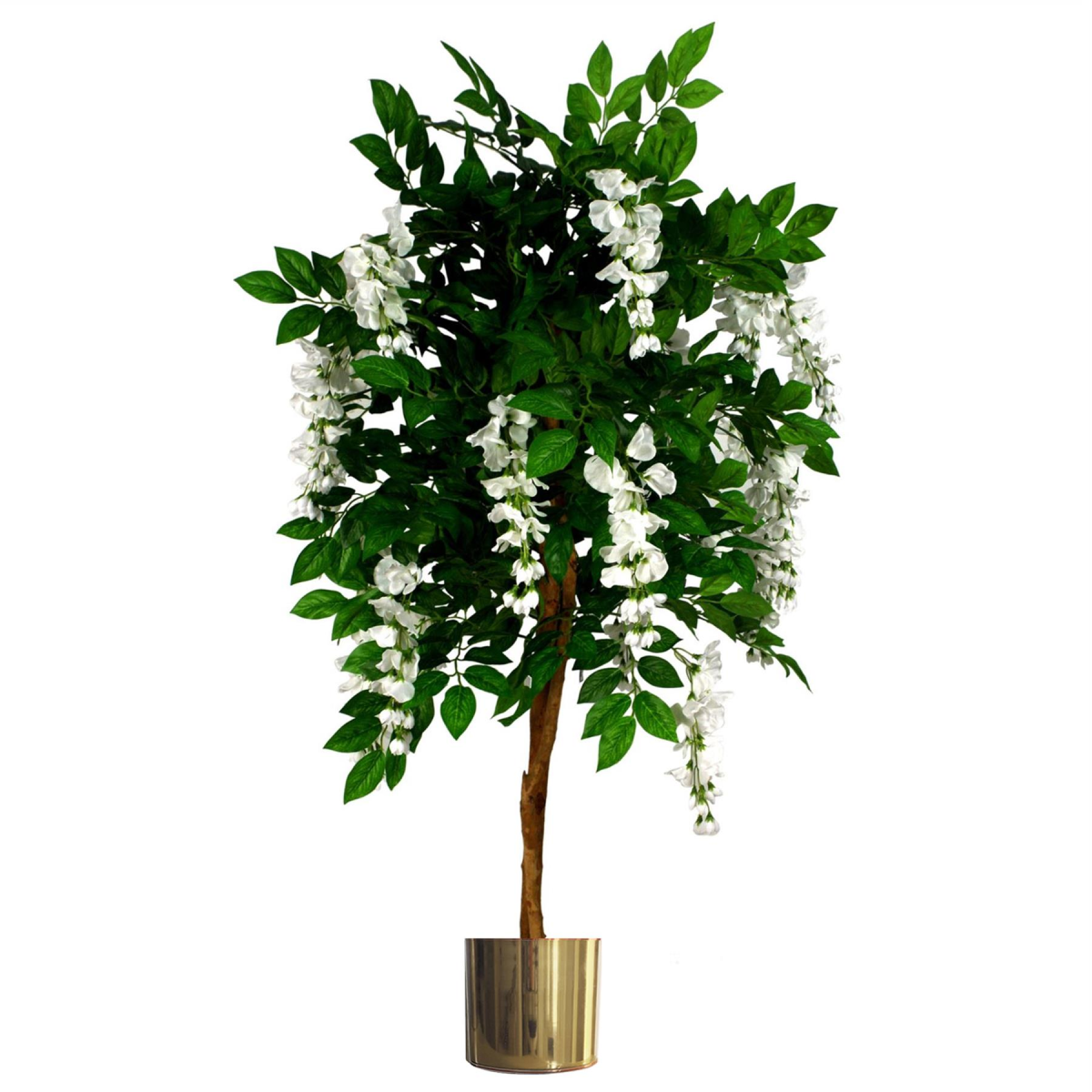 130cm Artificial Wisteria Tree with White Flowers, Premium Range, with Metal Planter
