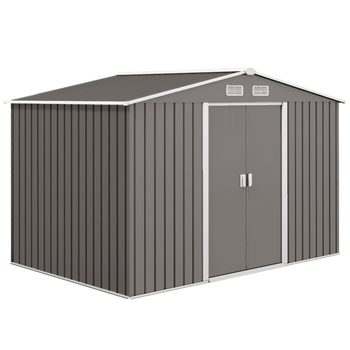 Outsunny Grey Steel Outdoor Garden Shed with Foundation & Ventilation