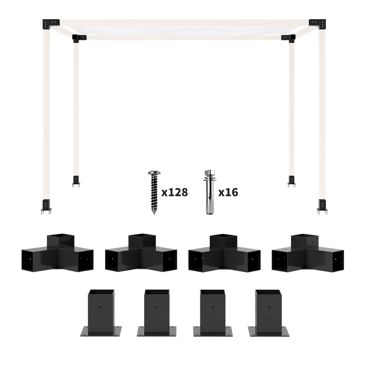Outsunny Pergola Kit with 3-Way Corner Brackets and Post Base for 9.2 x 9.2 cm Posts