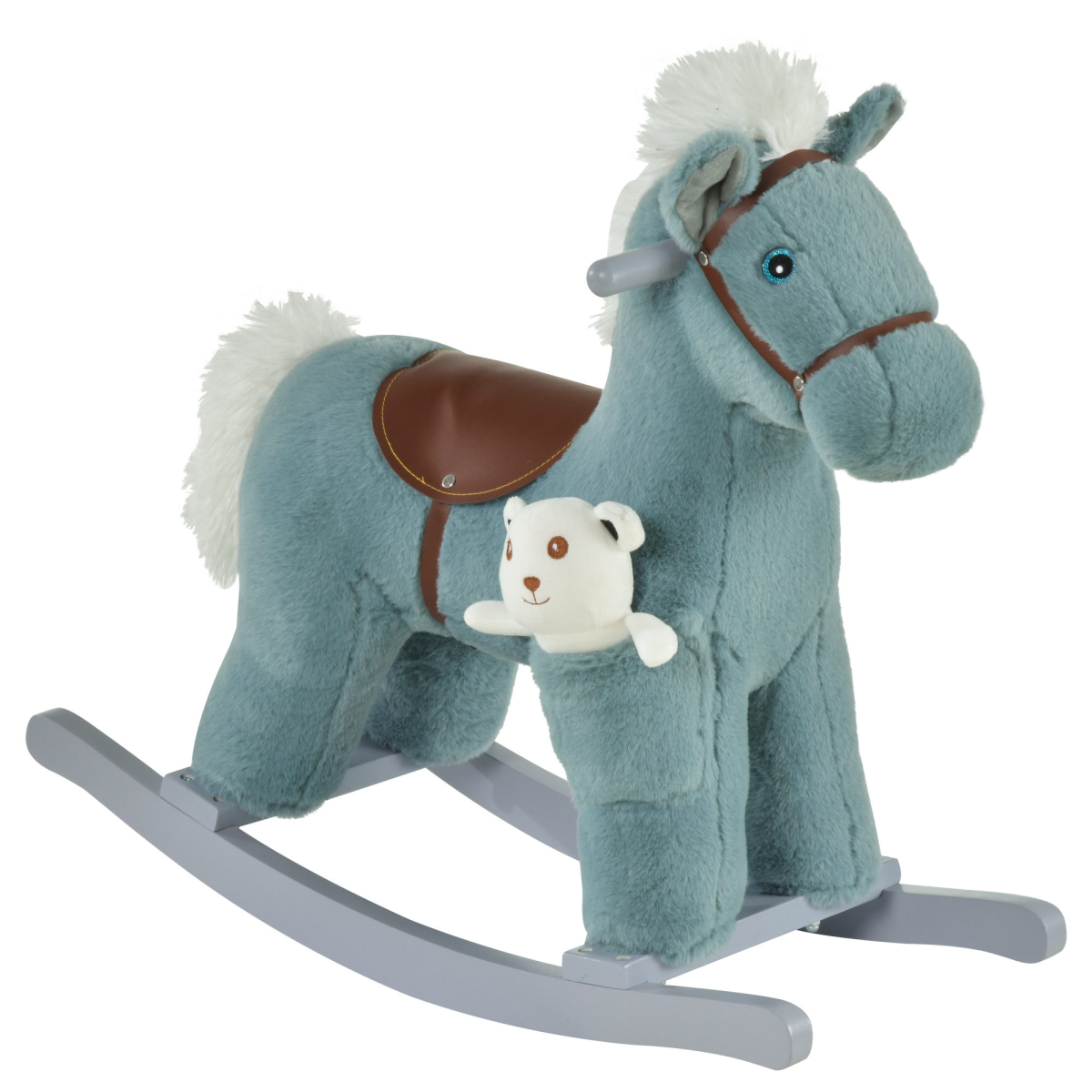 HOMCOM Kids Plush Ride-On Rocking Horse with Sounds & Handle Grip