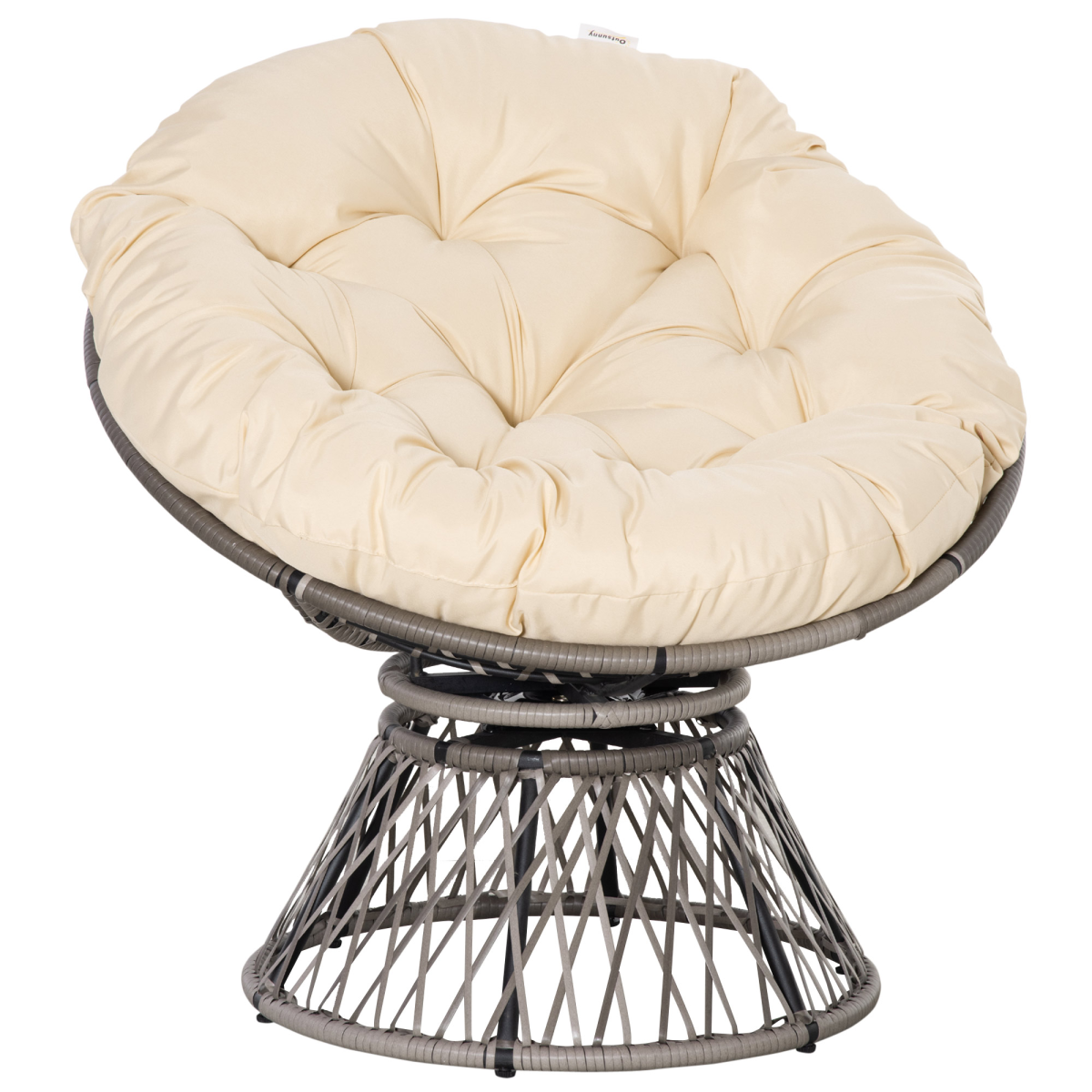 Outsunny 360° Swivel Rattan Papasan Moon Bowl Chair with Padded Cushion, Round Outdoor Garden Chair