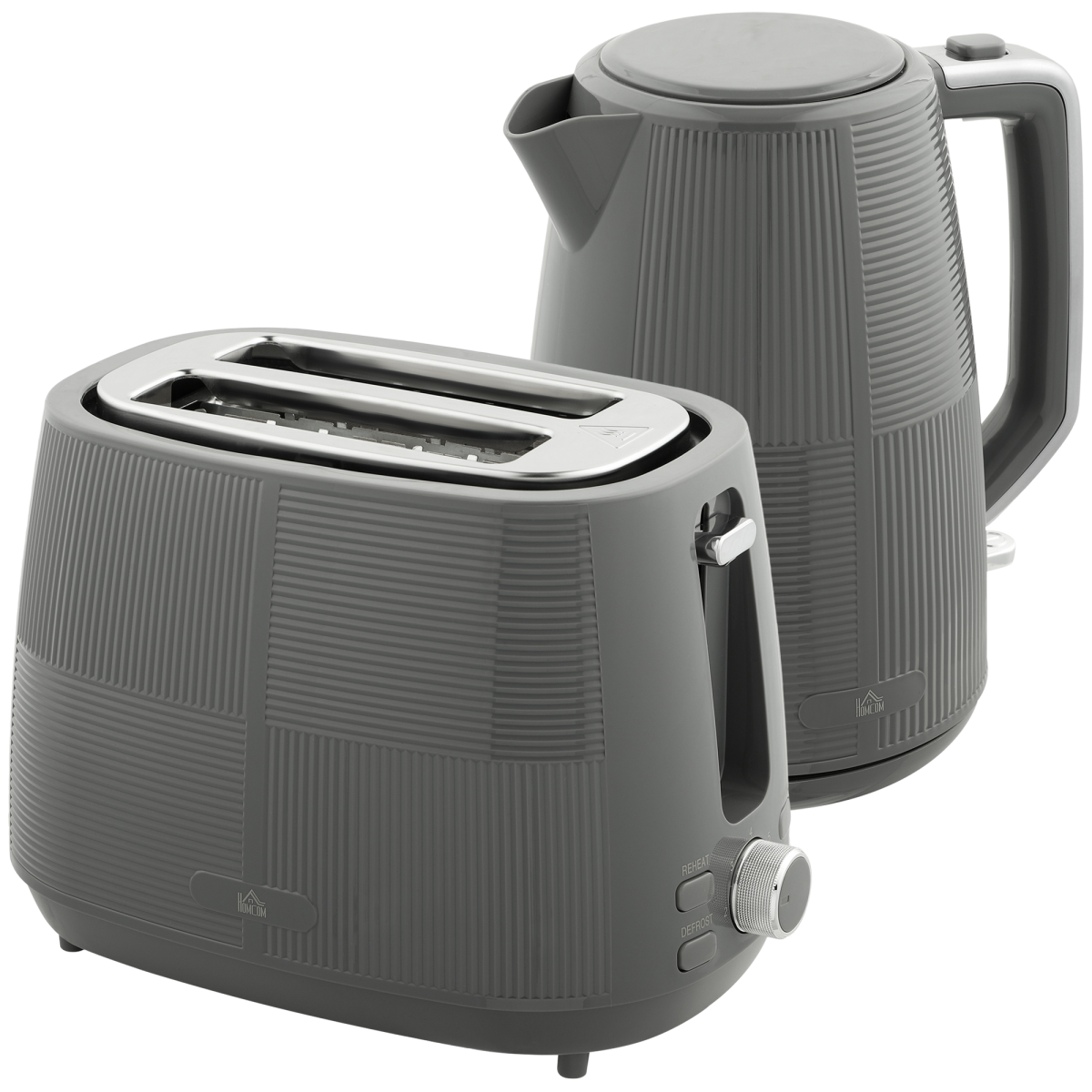HOMCOM 1.7L Fast Boil Electric Kettle & 2-Slice Toaster Set, Grey