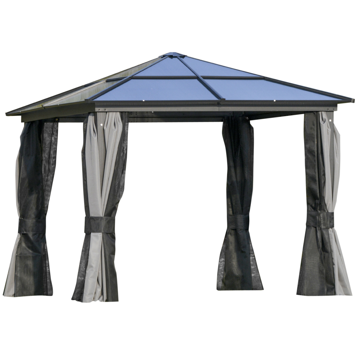 Outsunny 3 x 3m Powder Coated Aluminium Hardtop Gazebo with Curtains and Netting