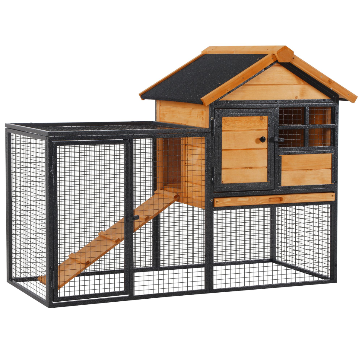 PawHut Outdoor Wooden Metal Rabbit Hutch with Run, 122 x 63 x 92cm