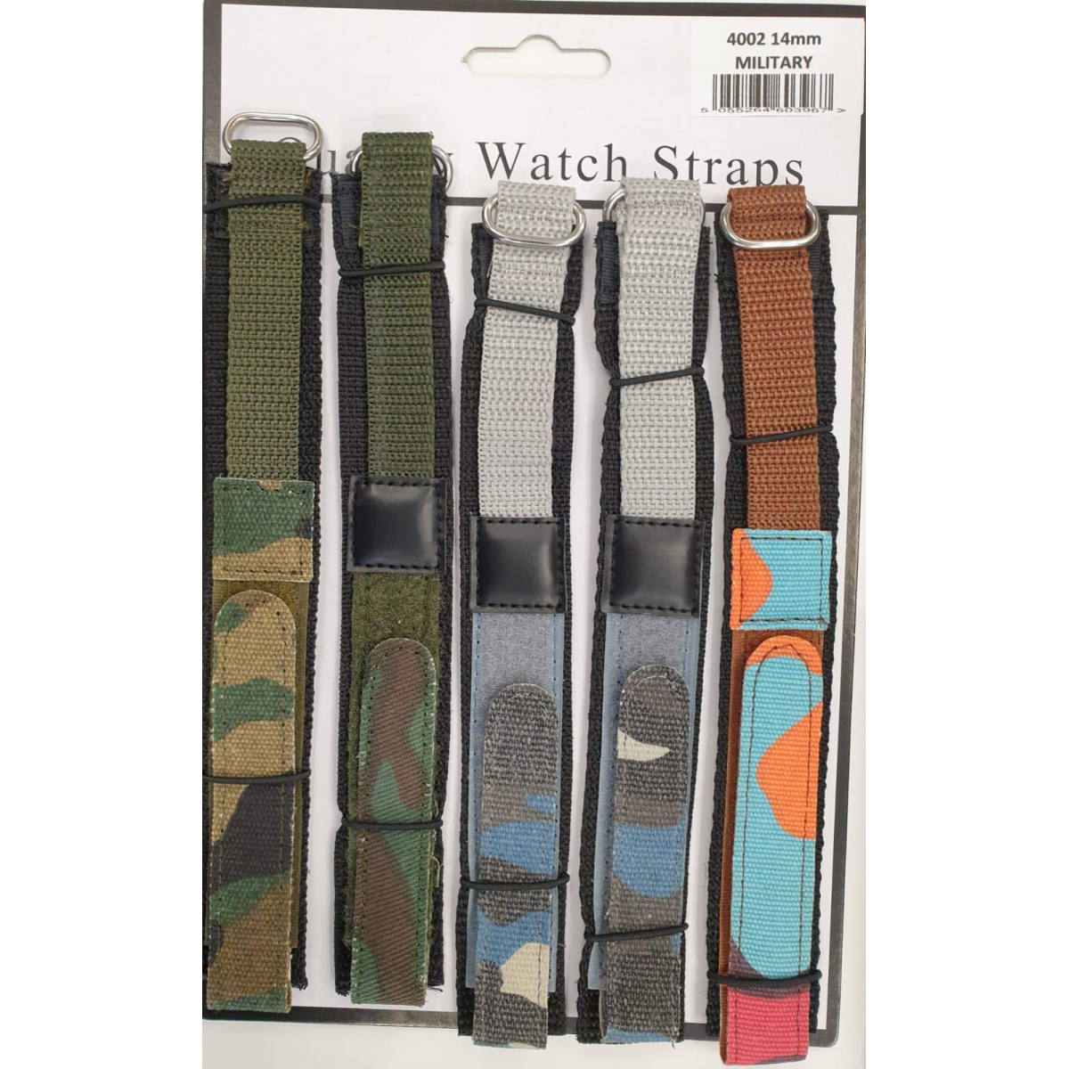 Boys Velcro Military Camo Watch Straps, Assorted Colours, 14mm, Pack of 5