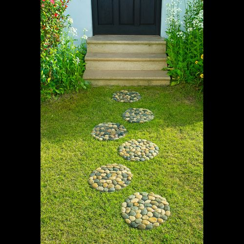River Rock Round Stepping Stones, Set of 2, Natural Garden Path Stones