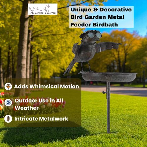MSL 51 Inch Metal Bird Feeder Garden Stake, Hand-Finished Distressed Finish, Ground Spike