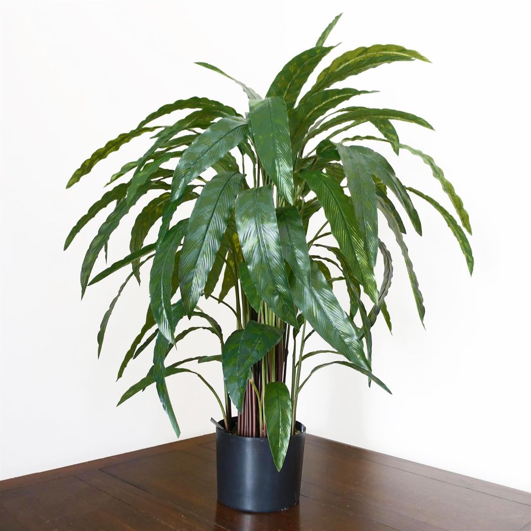 90cm Artificial Dark Green Calathea Plant in Weighted Base Pot