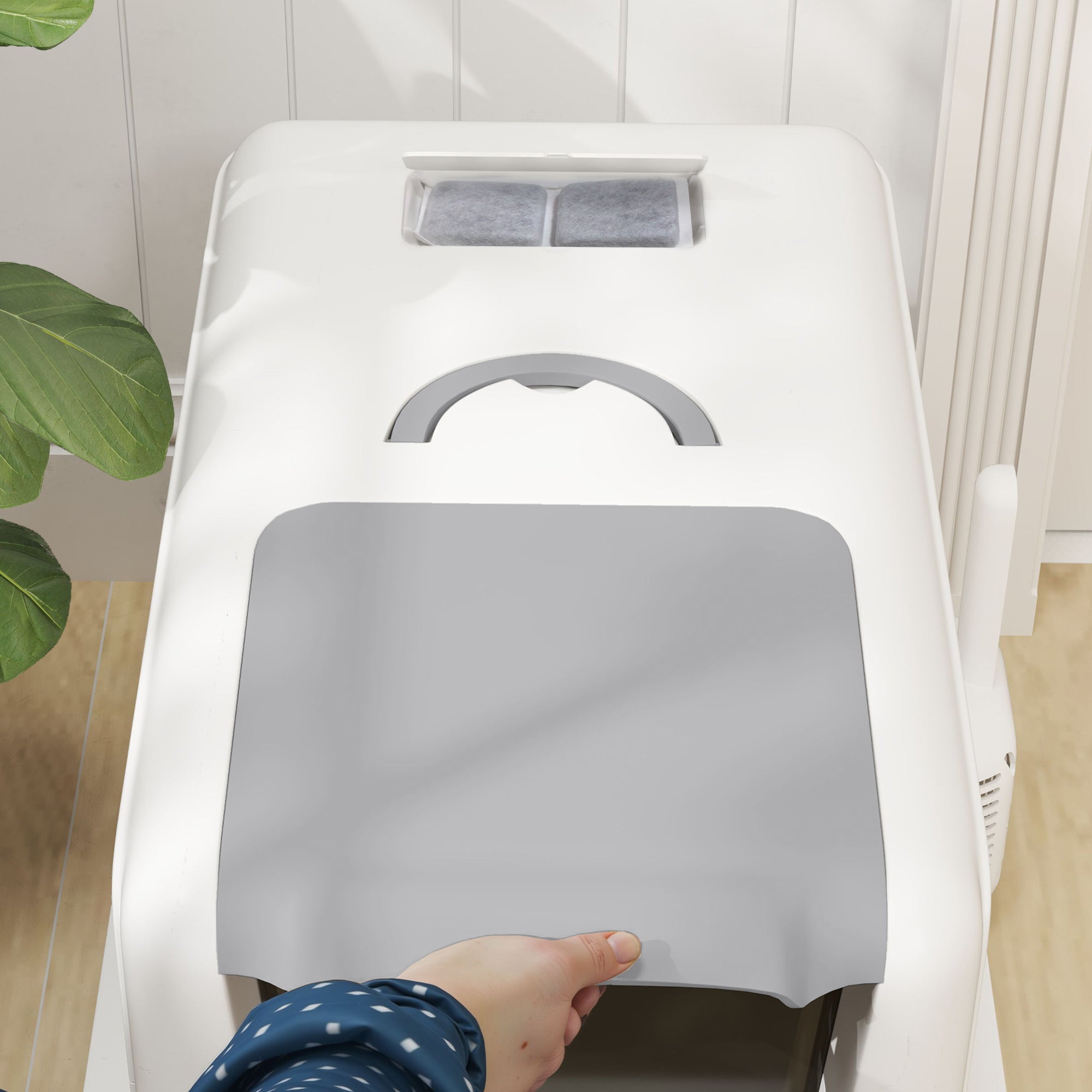 PawHut Stainless Steel Enclosed Cat Litter Box with Scoop and Odor Control, White