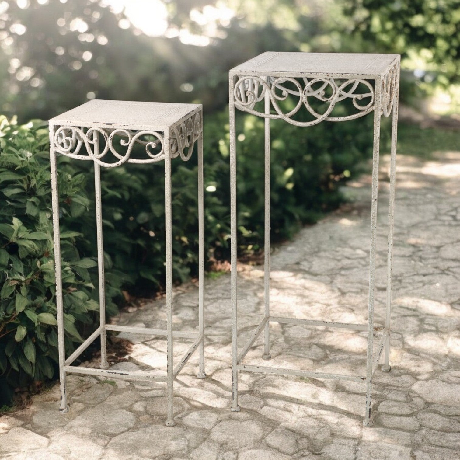 66CM Cream Metal Decorative Plant Stand Set of 2