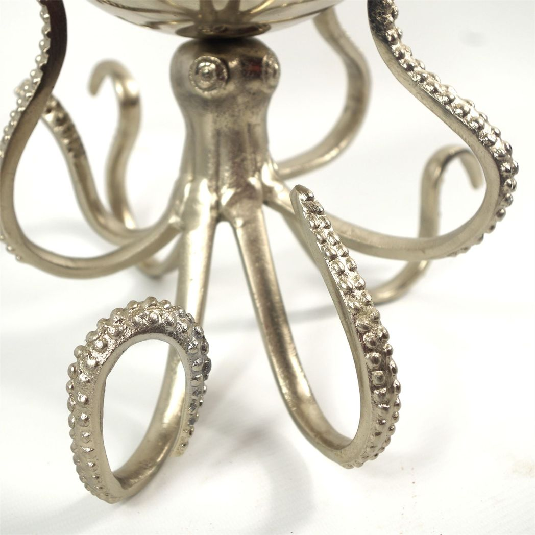 Leaf 28cm Silver Hand-Finished Metal Octopus Bowl Style Planter with Stand