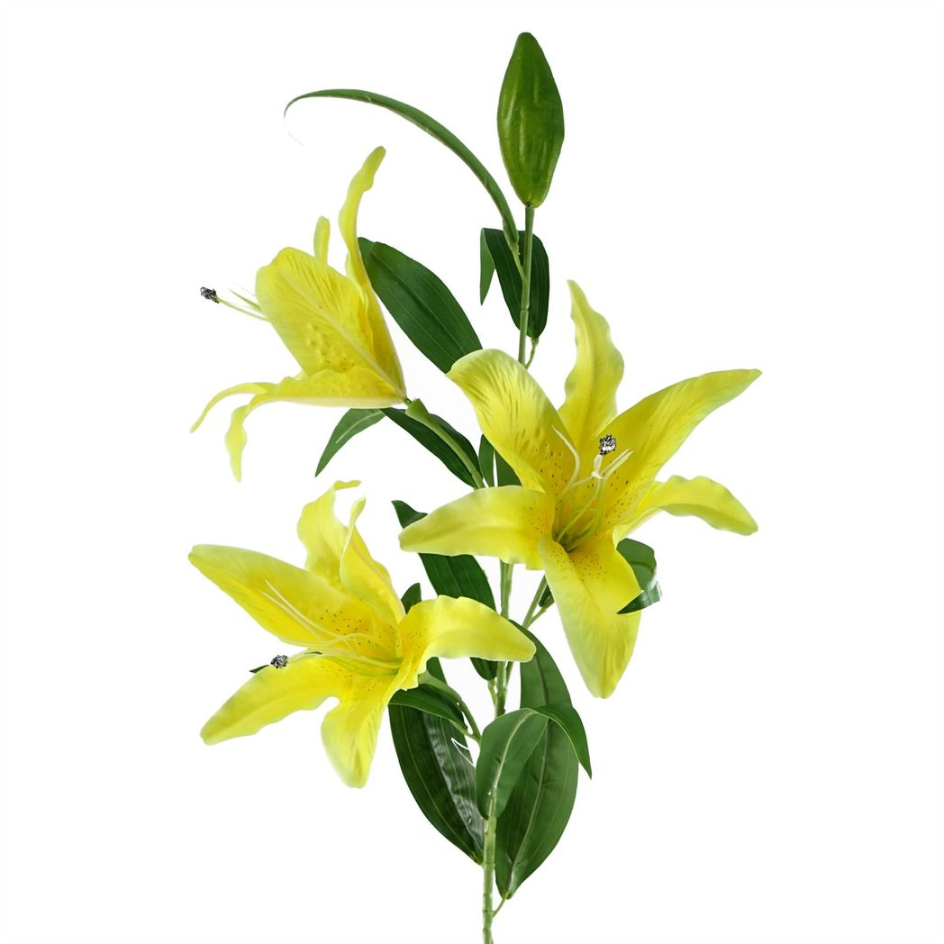 Leaf Pack of 6 Yellow Artificial Lily Stems 100cm, 18 Flowers