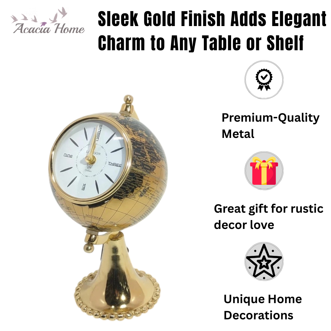 MSL Hand Finished Table Clock with Globe Design, 1 AA Battery