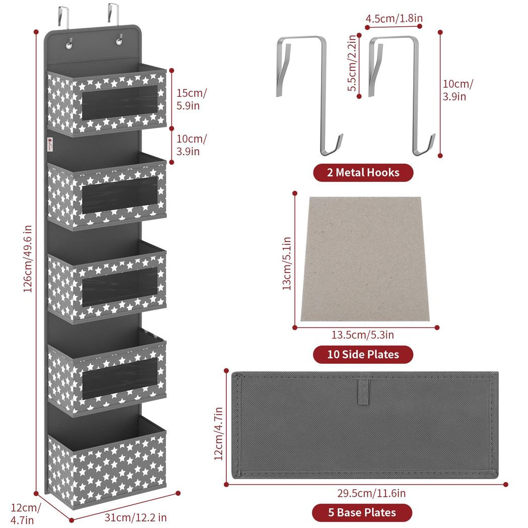 Vinsani 5-Tier Black Over Door Hanging Organiser Storage Unit