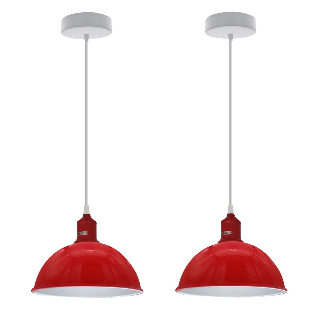 2-Pack Vintage Red Dome Metal Pendant Lamp Shades, 21cm