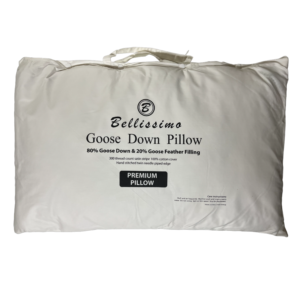 Bellissimo Home Hungarian White Goose Down Pillow, 100% Down Filled with Cotton Case