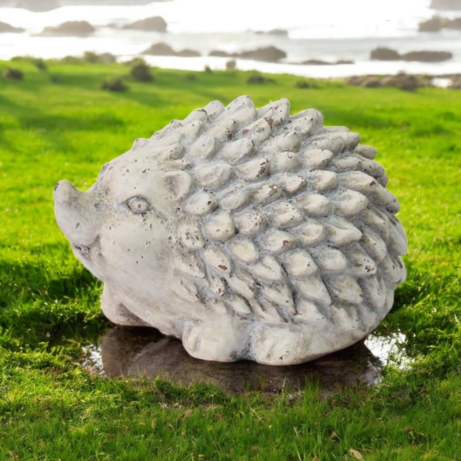 MSL 21cm Cream Cement Hedgehog Garden Ornament