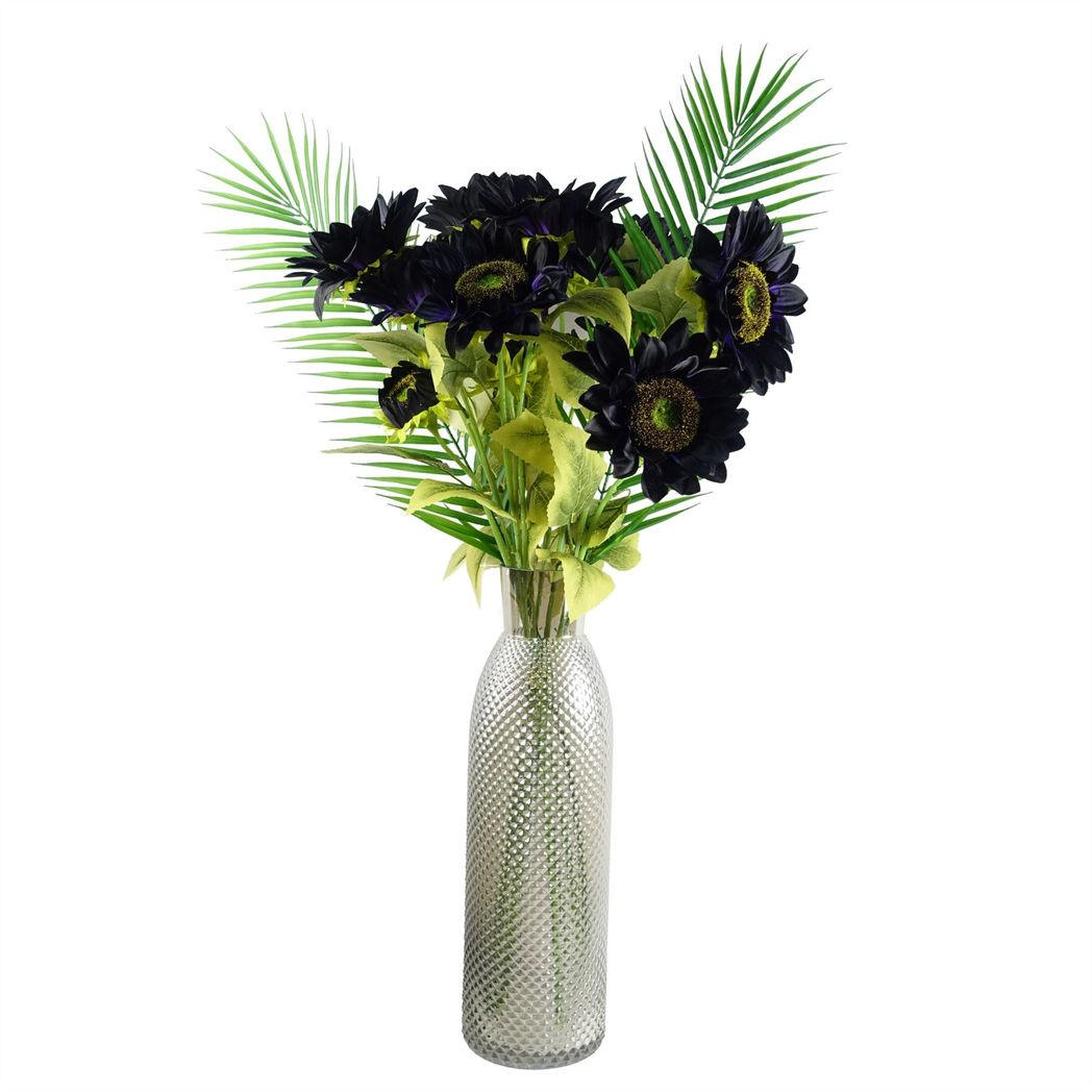 Leaf 50cm Smoke Grey Diamond Detail Tall Glass Vase