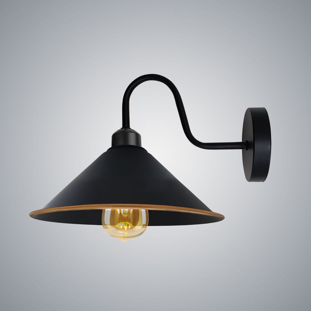 Vintage Black Gold Swan Neck Wall Sconce, E27 Cone Shade Light Fixture