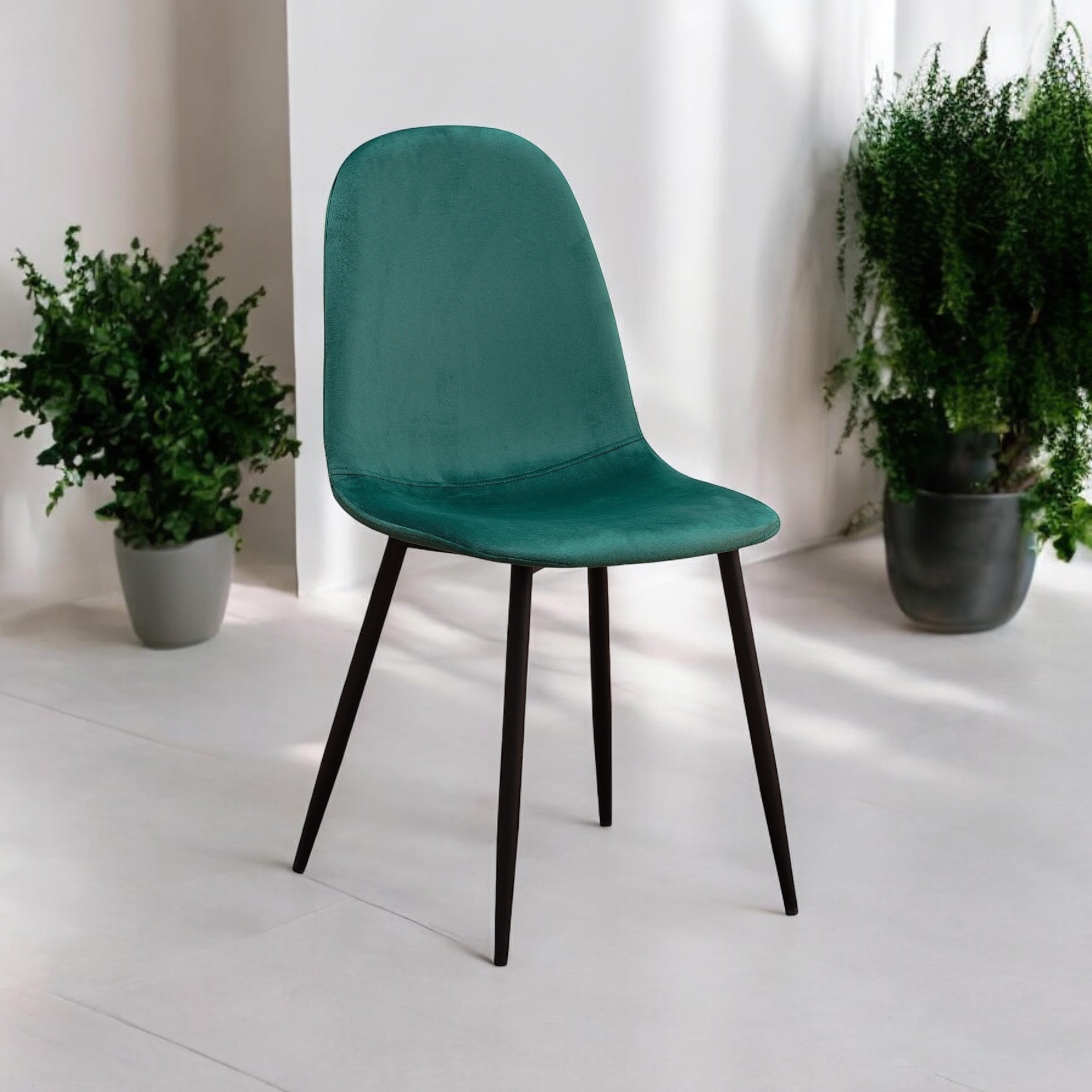 MSL Scandinavian Green Fabric Chair with Black Eiffel-Style Metal Legs, Cushioned Ergonomic Seat