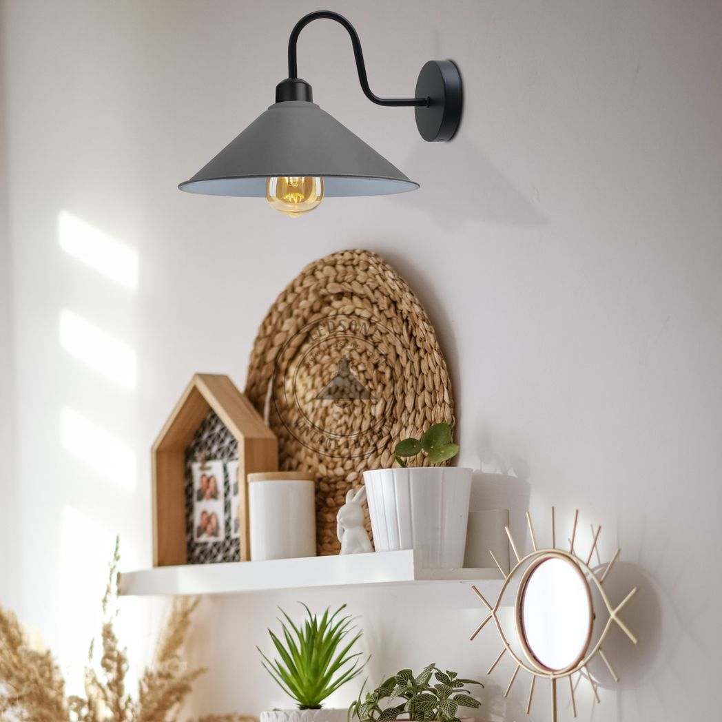 Vintage Black Metal E27 Swan Neck Wall Light Fixture