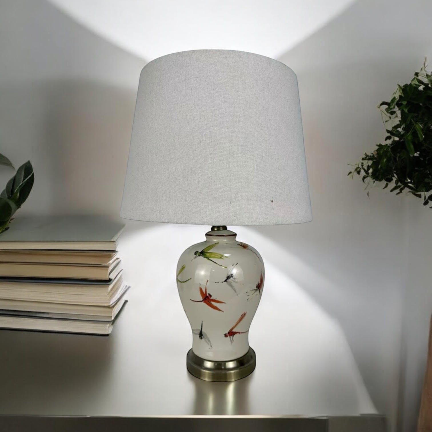 MSL Traditional Ceramic Table Lamp Base and Shade with Inline Rocker Switch, Double Insulated, Suitable for Living Room or Bedroom